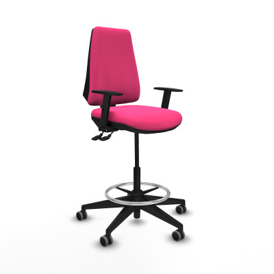 Taburete Elche AS similpiel rosa brazos 1D base piramidal ruedas 65mm engomadas