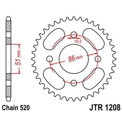 Corona JT 1208 de acero con 44 dientes JTR1208.44