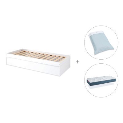 Cama compacta 90x190 cm con cajones + colchón + textil Mint · Bianca Due
