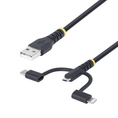 Cable Multicarga Resistente USB de 1m - Lightning/Micro-USB/USB-C - Certificado Apple MFi - Recubrimiento de Aramida - Cable Cargador USB Tipo C 3 en 1 - para iPhone/iPad/Android