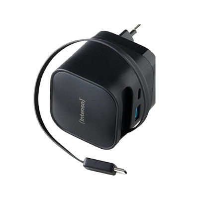 Cargador de pared intenso 65w gan w65acic retractil negro