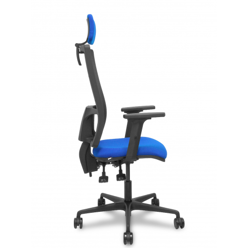 Silla Bormate asincro malla negra asiento bali azul brazos 2D ruedas 65mm cabecero regulable