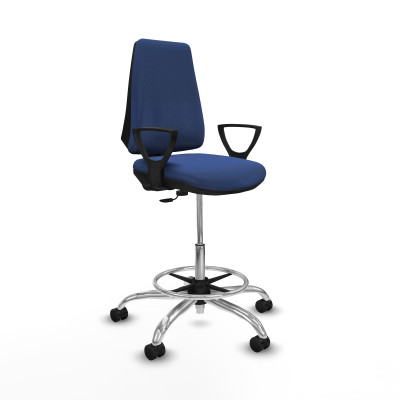 Taburete Elche CP bali azul marino brazos fijos base cromada ruedas 65mm nailon