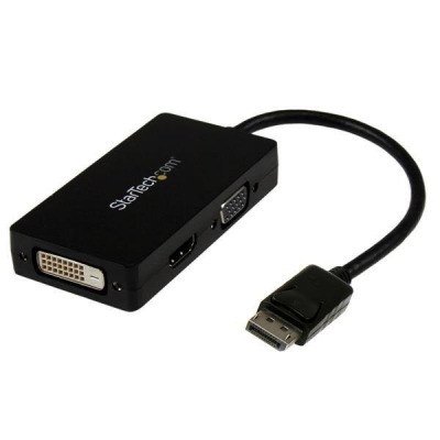 Adaptador Conversor DisplayPort a VGA DVI o HDMI - Convertidor A/V 3 en 1 para viajes
