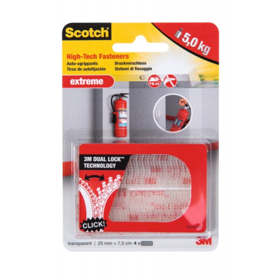 Scotch Extreme Cierres Adhesivos Reposicionables - 25mm x 75mm - Soporta hasta 5kg - Color Transparente