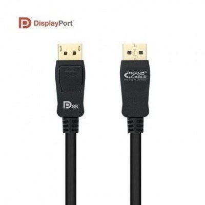 Cable Displayport 1.4 8K Nanocable 10.15.2501-L150/ Displayport Macho - Displayport Macho/ 1.5m/ Certificado/ Negro