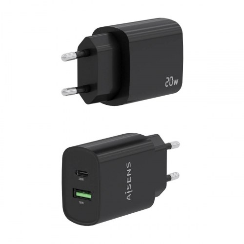 Aisens - Cargador 20W, 1Xusb-C Pd3.0, 1Xusb-A Qc3.0, Negro