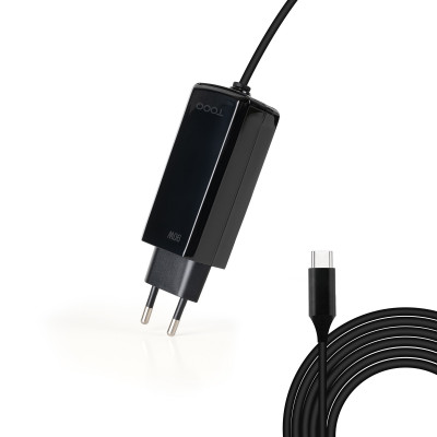 Tooq - CARGADOR PORTÁTIL GAN USB-C PD 90W, CÚBICO NEGRO