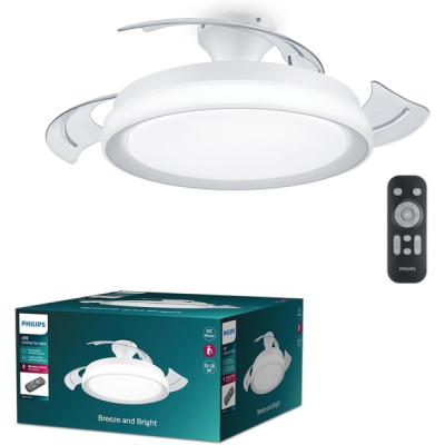 Philips Bliss DC Fan Ceiling Ventilador de Techo con Luz LED Hasta 6500K - Aspas Retractiles - 35W Ventilador + 28W Luz - Sparkle - Mando a Distancia - Color Blanco