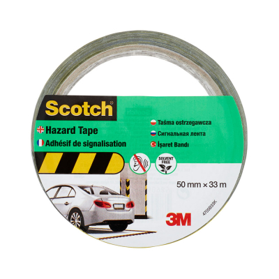 Cinta de señalizacion, adhesiva, negra y amarilla, 50 mm x 33 m