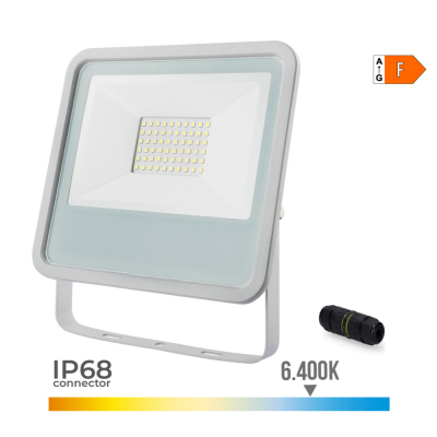 Foco proyector led blanco 50 w 4000 lm 6400 k luz fria 19,2 x 2,9 x 17,5 cm