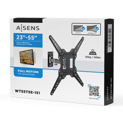 Aisens - Soporte Eco Giratorio, Inclinable Para Monitor/Tv 30Kg (2 Pivotes) De 23-55, Negro