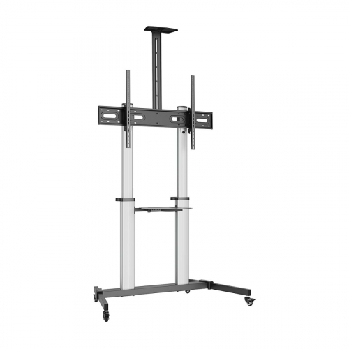 AISENS - SOPORTE DE SUELO PRO CON RUEDAS, BANDEJAS PARA DVD Y SOPORTE DE CÁMARA PARA MONITOR/TV 100KG DE 60-100, NEGRO-PLATA