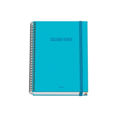Dohe Colour Vives Cuaderno Espiral A5 100 Hojas Cuadricula 5mm - Tapa Dura Impresa a todo Color y Plastificada en Brillo - Bandas de Color - Cierre de Goma - Color Azul Cyan