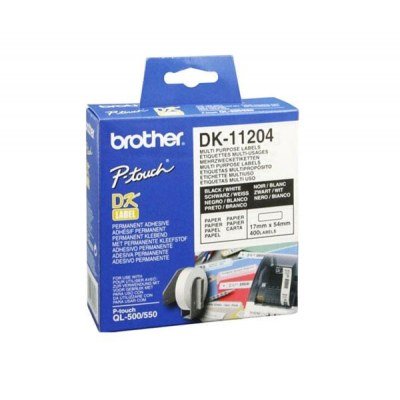 Brother DK11204 - Etiquetas Originales Precortadas Multiproposito - 17x54 mm - 400 Unidades - Texto negro sobre fondo blanco
