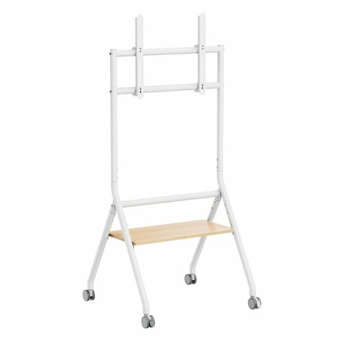 AISENS - SOPORTE DE SUELO ECO CON RUEDA, 1 BANDEJA PARA PANTALLA INTERACTIVA/TV 80KG DE 37-86, BLANCO+MADERA