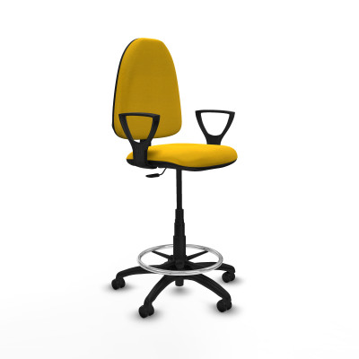Taburete Aýna CP bali amarillo brazos fijos base poliamida ruedas engomadas 50mm