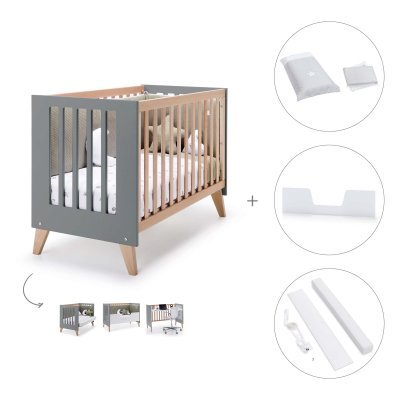 Cuna-cama colecho (4en1) 60x120 cm madera/antracita + textil Galaxy · Nexor