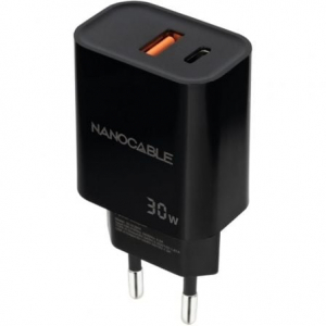 Nanocable Cargador USB-C/PD+USB-A/QC 30W Negro