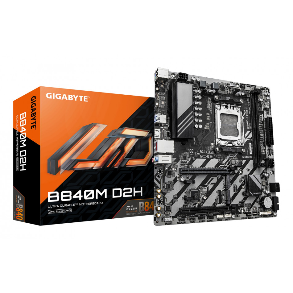 B840M D2H Placa base - Procesadores AMD Ryzen 9000, VRM de 5+2+2 fases, hasta 7600 MHz DDR5, 1xPCIe 4.0 + 1xPCIe 3.0 M.2, LAN 2.5GbE, USB 3.2 Gen 1