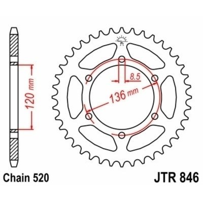 Corona JT SPROCKETS acero estándar 846 - Paso 520 JTR846.37