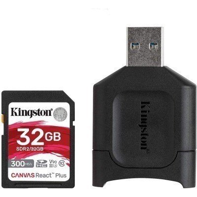 Kingston Tarjeta SDXC 32GB UHS-II U3 V90 Clase 10 300MB/s Canvas React Plus + Lector SD MobileLite Plus UHS-II