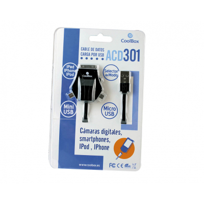 ACD 301 cable USB 1 m microUSB/miniUSB/Apple iPhone Negro