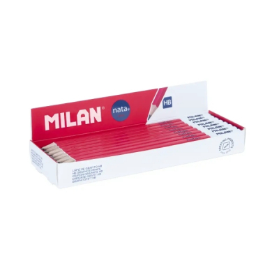Milan Nata 624 Caja Expositora con 24 Lapices de Grafito HB - Forma Cuadrada - Mina de Trazo Uniforme y Resistente a la Rotura - Cuerpo de Color Rosa/Blanco