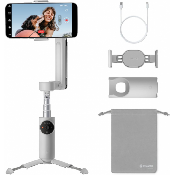 Gimbal para smartphone Insta360 Flow, estabilización 3 ejes, seguimiento IA, batería 2900 mAh, gris piedra