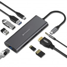 Docking statión portable hub usb tipo c phoenix 9 en 1 ethernet rj45 hdmi 4k 3 usb 3.0 lector de tarjetas jack 3.5mm pd hasta 100w válido para portátiles y tablets tipo c