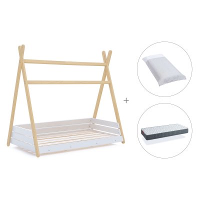 Cama júnior Montessori madera 90x200 cm + colchón + nórdico Galaxy · Homy Life XL