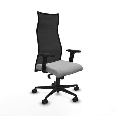 Albacete malla sincro malla negra similpiel gris claro brazos 2D base nailon ruedas 65 mm nailon