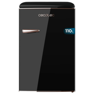 Cecotec Bolero CoolMarket TT Origin 110 Black E Mini Frigorifico - Capacidad 110L - Estilo Retro - Cajon para Hielo - Luz Interior - Tirador Cromado - Bandejas de Cristal - Color Negro