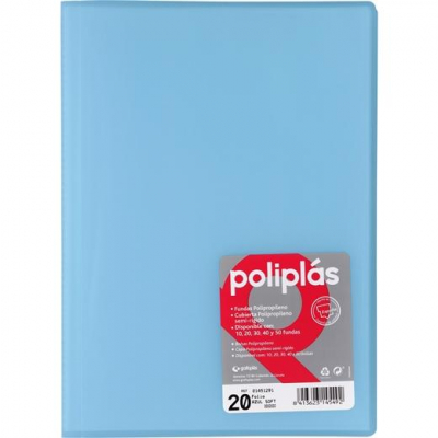 GRAFOPLÁS CARPETA CON FUNDAS POLIPLÁS SOLDADAS FOLIO 20 FUNDAS PP SEMIRÍGIDO TRANSLÚCIDO AZUL SOFT
