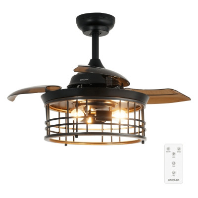 Cecotec EnergySilence Aero 3600 Invisible Metallic Style Ventilador de Techo con 3 Aspas y Luz - 25W - Aspas Retractiles - Diametro de 36 - Modo Invierno - Temporizador - Color Negro