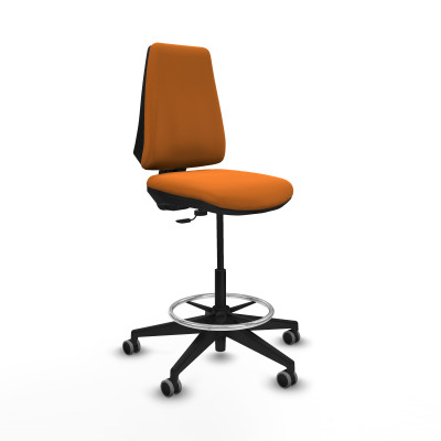 Taburete Elche CP similpiel naranja base piramidal ruedas 65mm engomadas