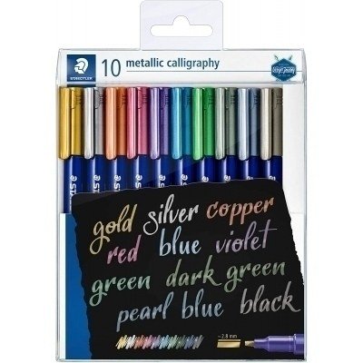 Staedtler Metallic Calligraphy Pack de 10 Rotuladores para Caligrafia - Trazo 2.8mm - Colores Surtidos