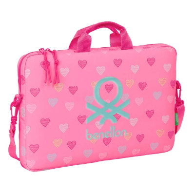 Safta Benetton Heart Maletin para Portatil hasta 15.6 - Interior Acolchado - Bandolera Ajustable - Asas de Mano - Doble Tirador - 4L - 400x40x270mm - Color Rosa