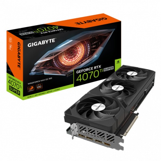 GIGABYTE GeForce RTX 4070 Ti SUPER WINDFORCE MAX OC - 16GB GDDR6X, 256bit, PCI-E 4.0, 2655MHz Frecuencia Base, 3 x DisplayPort 1.4a, 1 x HDMI 2.1a, NVIDIA DLSS 3, GV-N407TSWF3MAX OC-16GD