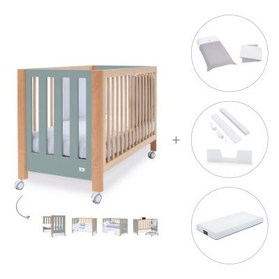 Cuna colecho madera/eucalipto (5en1) 60x120 cm + colchón + textil Carezza · Occa