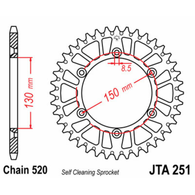 Corona JT 251 de aluminio con 50 dientes JTA251.50