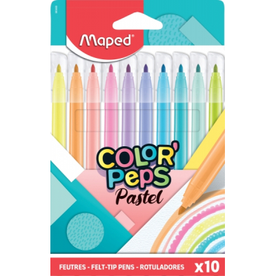 Maped Color´Peps Pastel Pack de 10 Rotuladores con Punta Media Bloqueada 2.8mm - Tinta Lavable - Colores Pastel Surtidos