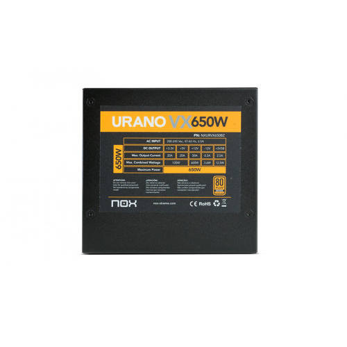 NOX Urano VX Bronze Edition unidad de fuente de alimentación 650 W 20+4 pin ATX ATX Negro, Naranja