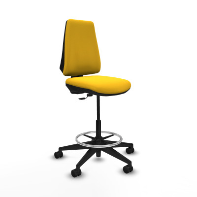 Taburete Elche CP similpiel amarillo base piramidal ruedas 65mm nailon