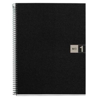 Miquel Rius Notebook1 Cuaderno de Espiral Formato A4 - 80 Hojas Microperforadas con 4 Taladros - Cuadricula 5x5 - Banda de las Hojas Gris - Cubiertas de Polipropileno - Color Negro