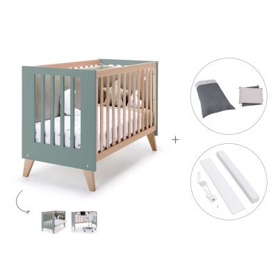 Cuna de colecho 60x120 cm madera/eucalipto (3en1) + textil Stone Grey · Nexor