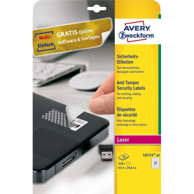 L6114-20 etiqueta autoadhesiva Rectángulo redondeado Permanente Blanco 540 pieza(s)