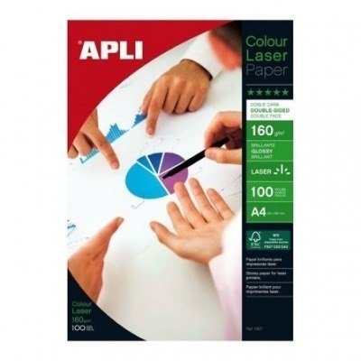 Papel Fotográfico Apli Colour Laser 11817/ DIN A4/ 160g/ 100 Hojas/ Brillante