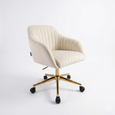 Silla Yildun giratoria terciopelo blanco base dorada rueda nailon