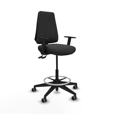 Taburete Elche AS similpiel gris oscuro brazos 1D base piramidal ruedas 65mm engomadas